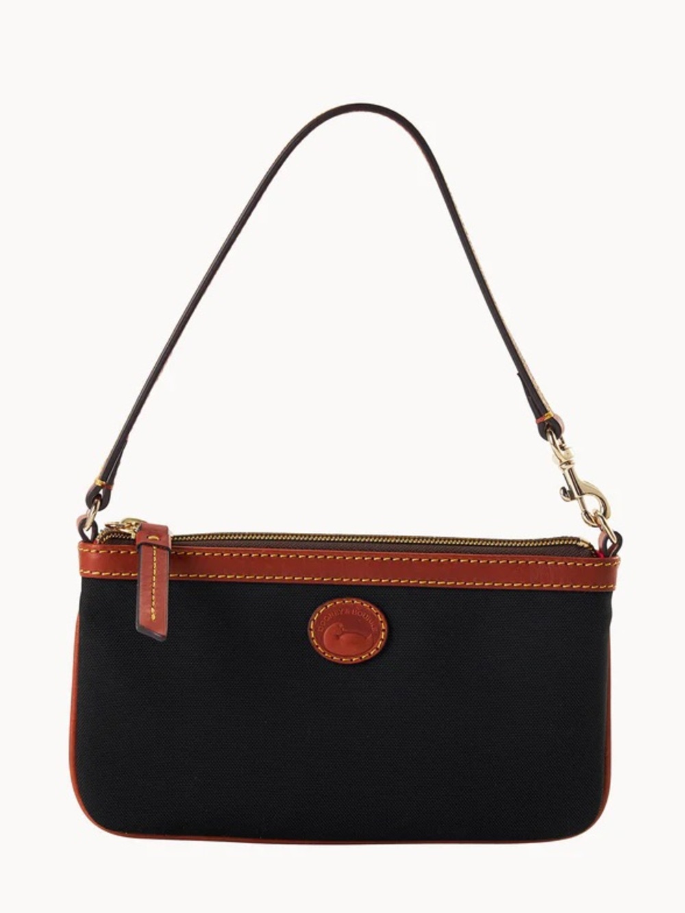 Dooney & Bourke Black Nylon Large Wristlet with Brown Leather Trim